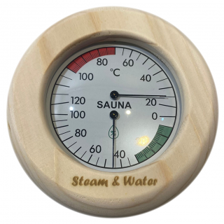 Термогигрометр для бани и сауны, из липы, круглый. Фото №1