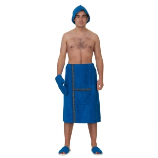 Набор для сауны махровый мужской (килт, шапка, рукавица), синий 44-52. Фото №1
