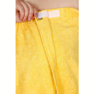 Набор для сауны махровый женский (парео, чалма, рукавица), желтый, 54-60. Фото №8