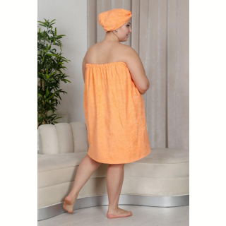 Набор для сауны махровый женский (парео, чалма, рукавица), персиковый, 54-60. Фото №4