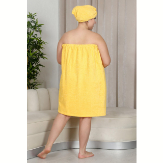 Набор для сауны махровый женский (парео, чалма, рукавица), желтый, 54-60. Фото №6