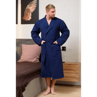 Халат вафельный Люкс-Д без капюшона, цвет Синий, размер 48-50. Фото № 3