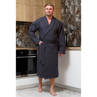 Халат вафельный Люкс-Д без капюшона, цвет Серый, размер 52-54. Фото № 2