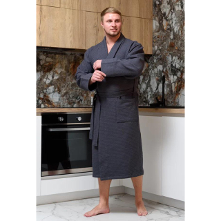 Халат вафельный Люкс-Д без капюшона, цвет Серый, размер 52-54. Фото № 4