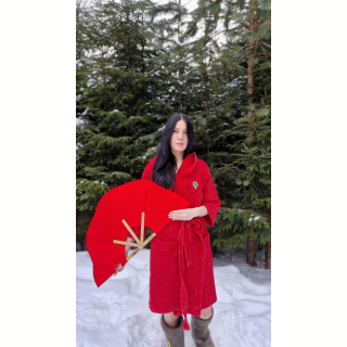 Халат женский для бани BANEUM из плотного вареного хлопка, Красный, размер L. Фото №2