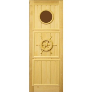 Деревянная дверь для бани кавказская липа Штурвал. Фото №1