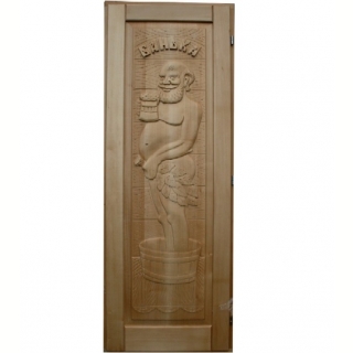 Деревянная дверь для бани кавказская липа с петлями Мужчина. Фото №1