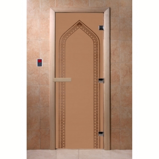 Стеклянная дверь для бани и сауны Арка бронза матовая 190х70 (по коробке). Фото №1