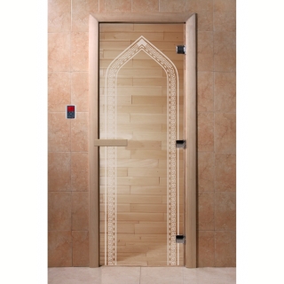 Стеклянная дверь для бани и сауны Арка прозрачная 190х70 (по коробке). Фото №1
