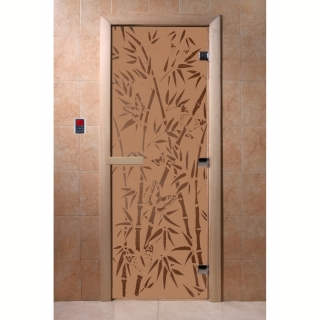 Дверь для бани и сауны Бамбук и бабочки бронза матовая 190х70 (по коробке). Фото №1