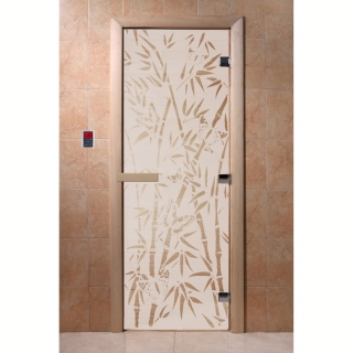 Дверь для бани и сауны Бамбук и бабочки сатин 190х70 (по коробке). Фото №1