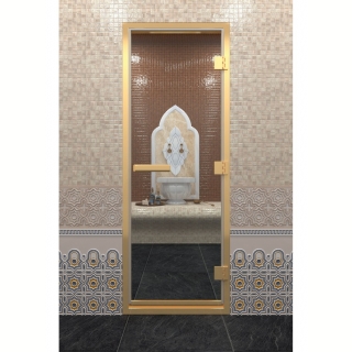 Дверь DoorWood Хамам В Золотом Профиле Прозрачная 210х80 (по коробке). Фото №1