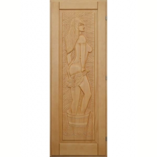 Деревянная дверь для бани DoorWood Девушка Кавказская Липа 1900х700. Фото №1