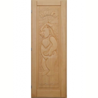 Деревянная дверь для бани DoorWood Медведь Кавказская Липа 1900х700. Фото №1