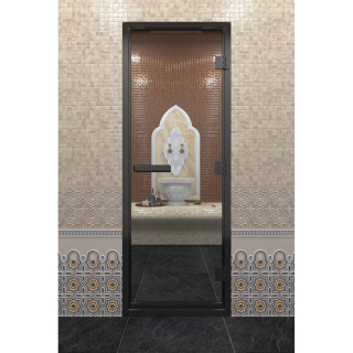 Дверь DoorWood Хамам в Черном профиле, прозрачное стекло, 180х70 (по коробке). Фото №1