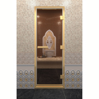 Дверь DoorWood Хамам В Золотом Профиле Бронза 200х90 (по коробке). Фото №1