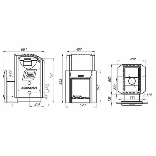 Дровяная печь для бани Ермак 24 Премиум, с панорамным стеклом (Сталь). Фото № 4