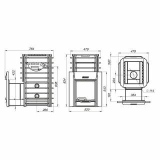 Дровяная печь для бани Ермак 12 Сетка Премиум, с панорамным стеклом (Сталь). Фото № 5