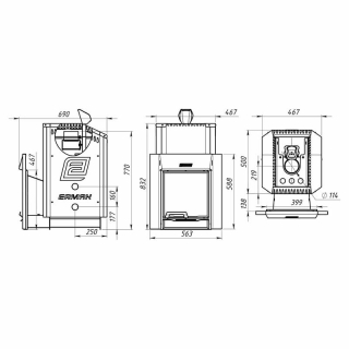 Дровяная печь для бани Ермак 24 Люкс Gold, с панорамным стеклом (Нержавейка). Фото № 3