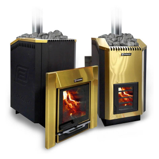 Дровяная печь для бани Ермак 24 Люкс Gold, с панорамным стеклом (Нержавейка). Фото № 1