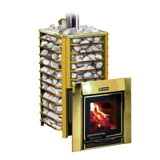 Дровяная печь для бани Ермак 30 Сетка Люкс Gold, с панорамным стеклом (Нержавейка). Фото № 1
