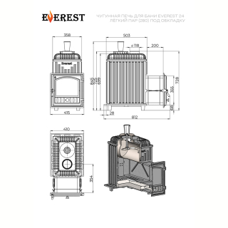 Печь для бани Эверест 24 Легкий пар (280) под обкладку. Фото № 3