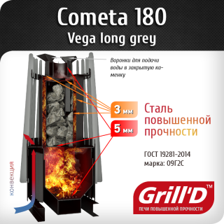 Печь Grill’D Cometa Vega 180 long grey. Фото №2