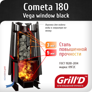 Печь Grill’D Cometa Vega 180 Window (котловая сталь). Фото №2