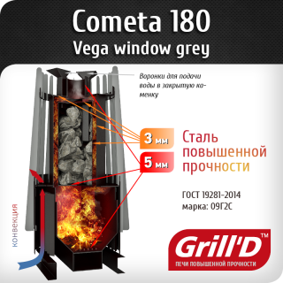 Печь Grill’D Cometa Vega 180 window grey. Фото №3