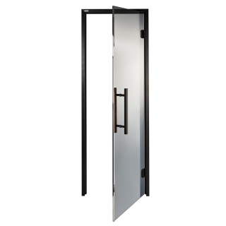Дверь стеклянная для сауны Grandis GS 7x20 Графит, чёрный профиль. Фото №5