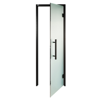 Дверь стеклянная для сауны Grandis GS 7x21 Сатин, чёрный профиль. Фото №5