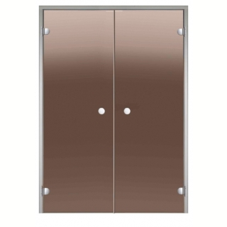 Стеклянная двойная дверь Harvia ALU 17 х 21 коробка алюминий, бронзовая. Фото №1