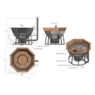 Банный чан 2200 мм (8-10 человека) на подставке, с печкой. Фото №4