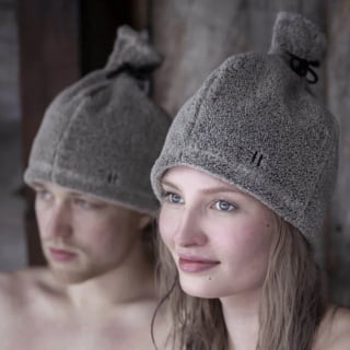 Шапка махровая банная Tammer-Tukku Rento, лён фроте, серая . Фото № 5