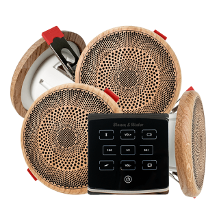 Комплект акустической системы SW 4 BLACK ECO SAUNA MINI WOOD, круг (четыре колонки). Фото № 1