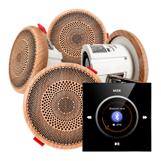 Комплект влагостойкой акустической системы SW NOISE Black MINI Wood-4 (четыре колонки, круг). Фото № 1