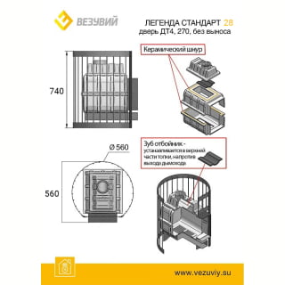 Банная печь Везувий Легенда Стандарт 28 (ДТ-4) б/в. Фото №2