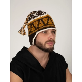Шапка вязаная для бани Woodson Viking, орнамент, 1 косичка (коричневый, оранжевый, бежевый). Фото № 2