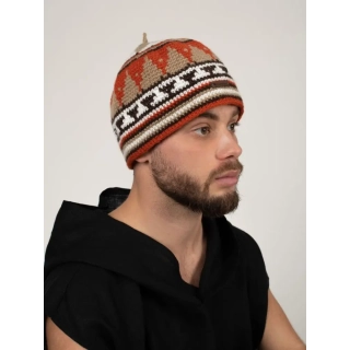 Шапка вязаная для бани Woodson Viking, орнамент, без косичек (коричневый, оранжевый, бежевый). Фото № 2