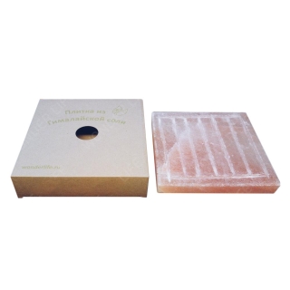 Плитка для жарки и сервировки WL-3-20srv-BoxBK из Гималайской соли, с бордюром и канавками, 2.5х20х20см в коробке. Фото №1
