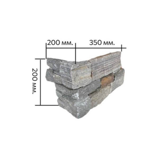 3Д панель из камня Наружный угол, Кварцит серо-зеленый (Грубый камень) 200+350x200x20-40мм. Фото № 2