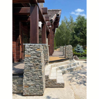 3Д панель из камня Наружный угол, Кварцит серо-зеленый (Грубый камень) 200+350x200x20-40мм. Фото № 7