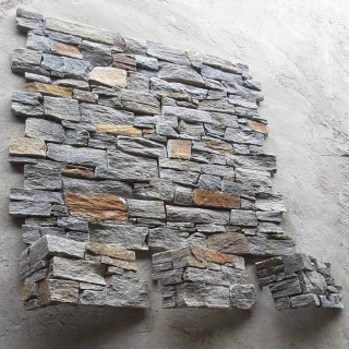 3Д панель из камня Наружный угол, Кварцит серо-зеленый (Грубый камень) 200+350x200x20-40мм. Фото № 3