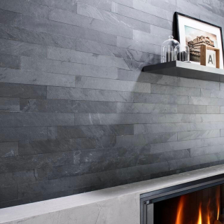 Плитка из камня Сланец чёрный (Натуральный скол / Нарезка) 70x300x10-20 мм (20 шт.). Фото № 5