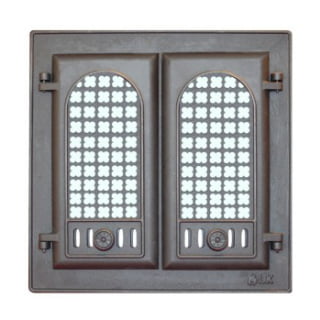 Каминная дверца 302 LK двухстворчатая с решеткой 410х410. Фото № 1