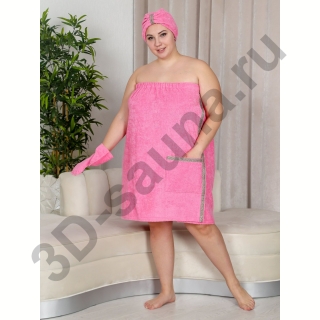 Набор для сауны махровый женский (парео, чалма, рукавица), розовый, 54-60. Фото №5