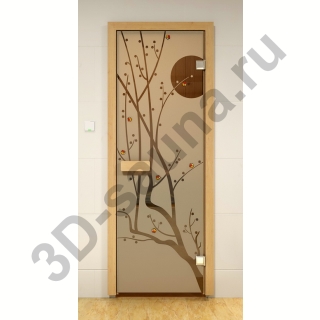 Дверь стеклянная Aldo, 80 х 200 см.(Рисунок: Сакура) с фьюзингом. Фото №1