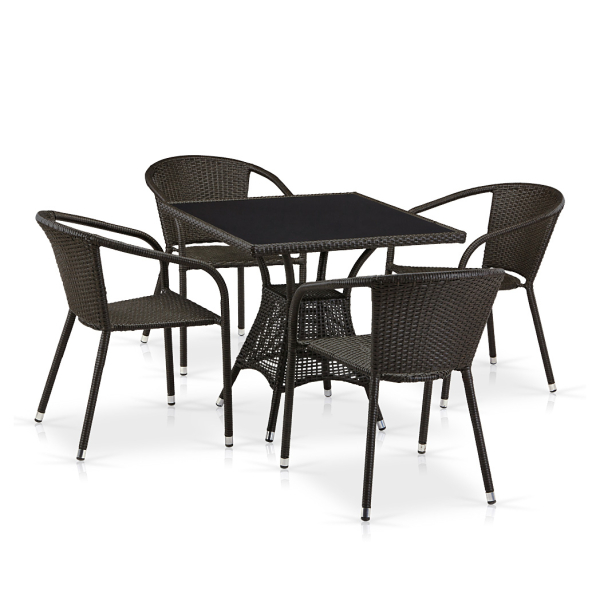 Комплект плетеной мебели из искусственного ротанга T197BNS-W53/Y137C-W53 Brown 4Pcs. Фото № 1