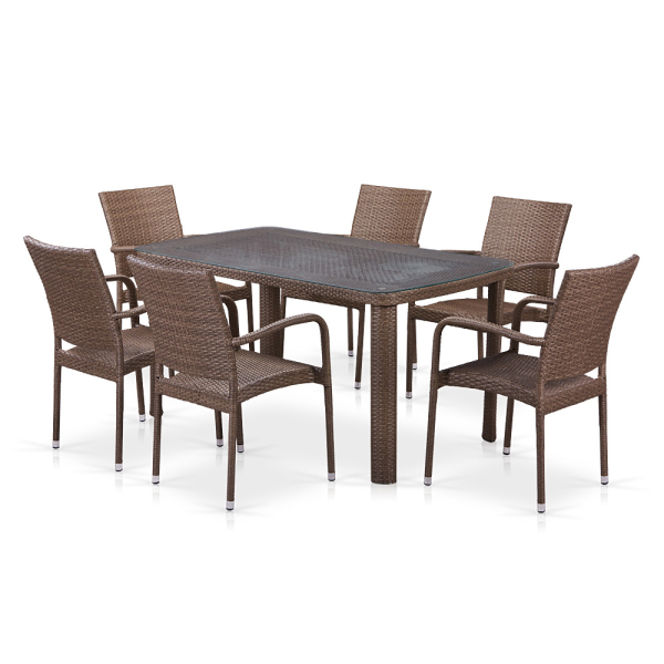 Комплект плетеной мебели из искусственного ротанга T51A/Y376-W773-150x85 6Pcs Brown. Фото № 1