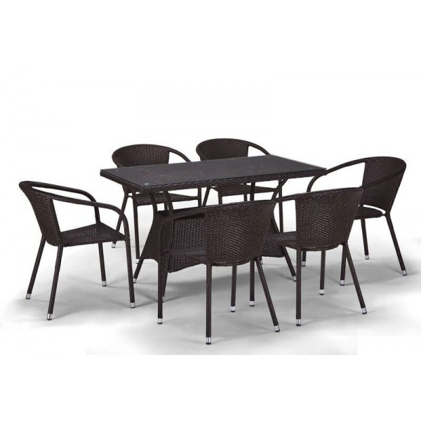 Обеденный комплект плетеной мебели из искусственного ротанга T198D/Y137C-W53 Brown 6Pcs. Фото № 1